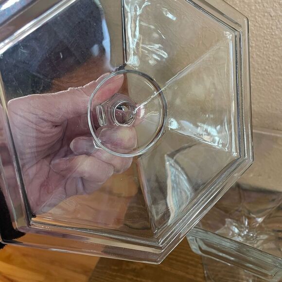 Vintage Pressed Glass Hexagon Shaped Candy Dish with Lid - Picture 7 of 15